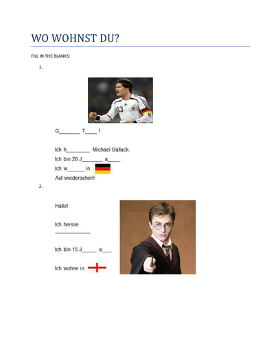 Writing Frame - wo wohnst du?