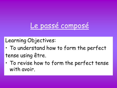 Le Passé Composé Avec ETRE