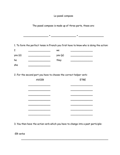 Le Passé Composé - FICHE DE TRAVAIL