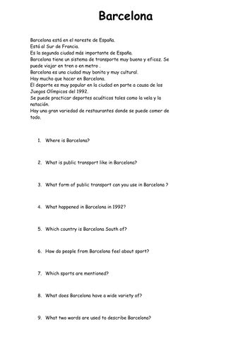 Reading Task on Barcelona