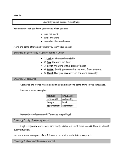 Strategies for learning vocab