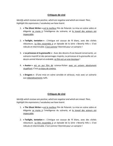 Critiques de ciné
