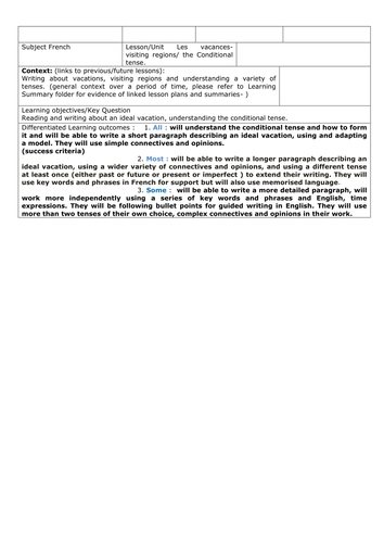 Vacances ideales lesson plan