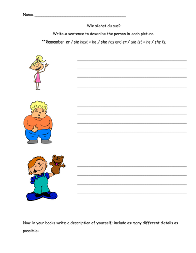 Beschreibungen - describing others handout