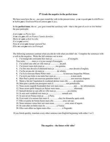 Negative (ne...pas) in perfect and future (+aller)