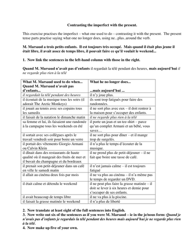 Contrasting the imperfect and the present