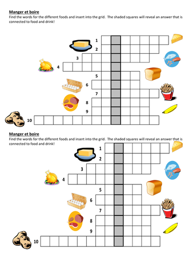 Manger et boire worksheet