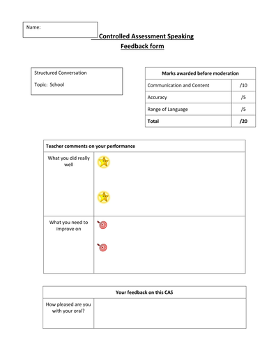 Controlled Assessment Speaking Feedback Form