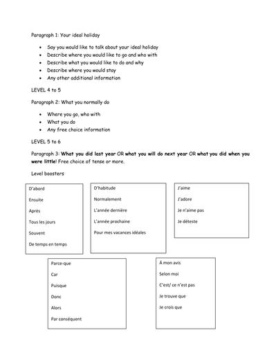 Guided writing text builder for ideal holiday