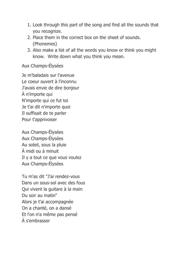 Aux Champs Elysee Teaching Resources