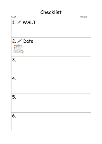 Writing Prompt Card / Checklist / Task Plan