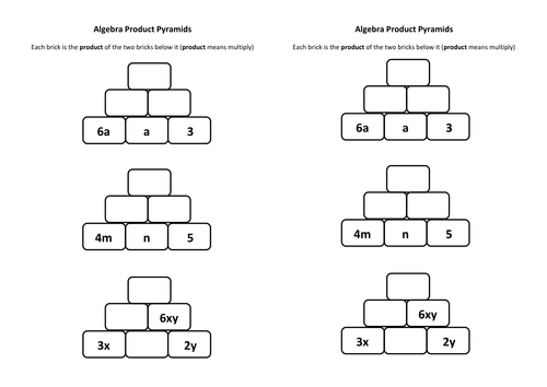 Algebra Product Pyramids Worksheet