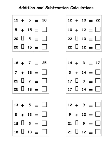 Addition and Subtraction Calculations | Teaching Resources