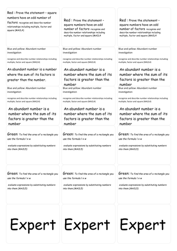 multiples; factors and squares investigation
