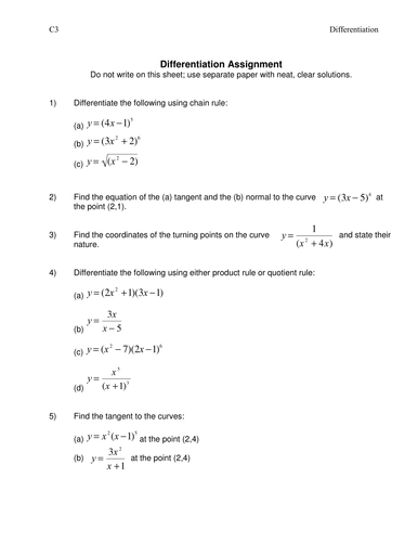 differentiation assignment class 11