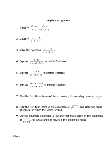 Algebra Assigments