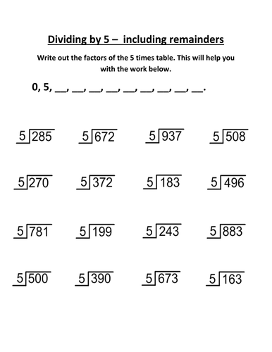 Dividing by 5 worksheet by lynreb - Teaching Resources - TES