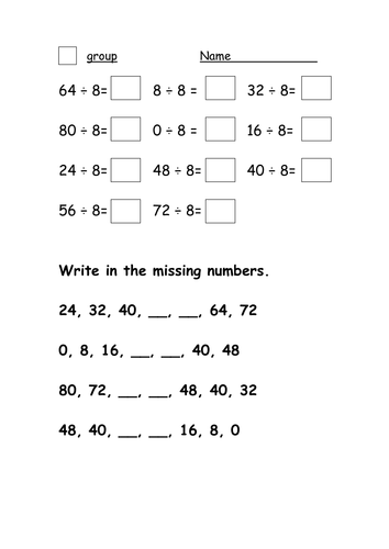 dividing by 8 handout teaching resources