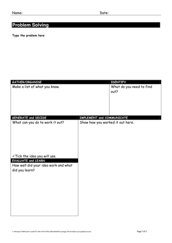 math problem solving template