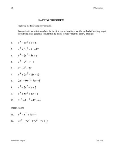 Factor Theorem | Teaching Resources