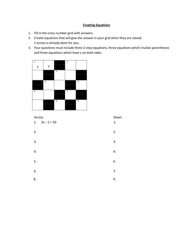 Forming Equations Crossnumber