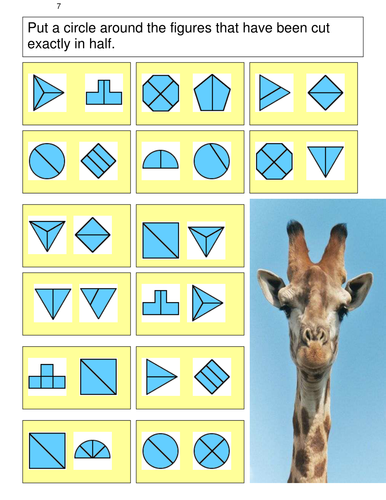 FRACTIONS  Which shapes have been cut in half?