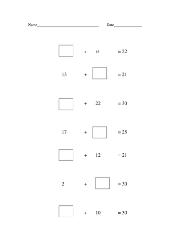 Missing Number Handout | Teaching Resources