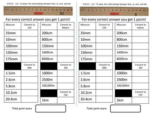 Length Converting mm cm m and km. Teaching Resources