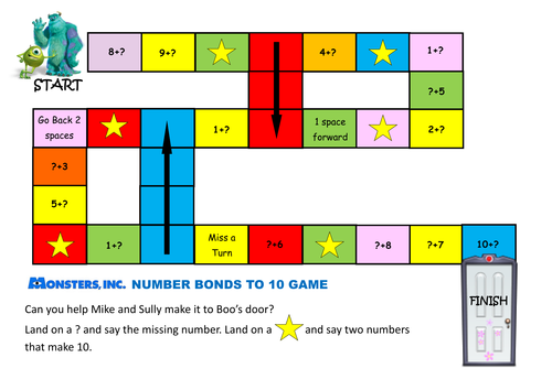 monsters inc number bonds to 10 board game teaching