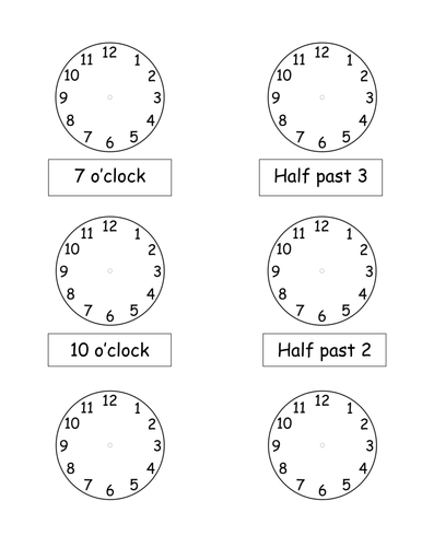 year 1 and year 2 match up clock faces and times o