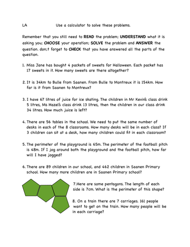 word problems for calculators teaching resources