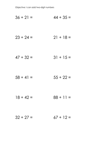 Printables Adding Two Digit Numbers Worksheets adding two digit numbers by jacq23 teaching resources tes