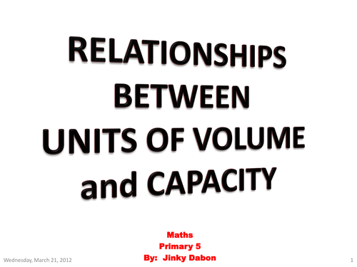 Relationships Between Units of Volume and Capacity