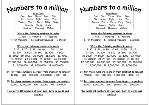Naming and writing numbers up to a million teaching resources