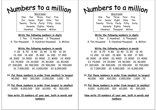 Naming and writing numbers up to a million