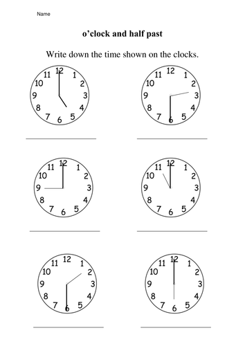 anologue time half past and oclock teaching resources