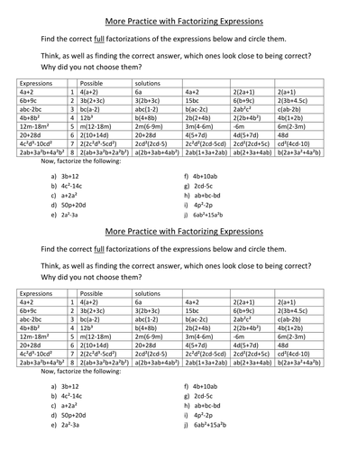 Factorisation By Grouping Worksheet