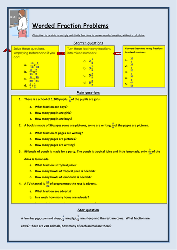 Multiplying and Dividing Fractions (worded) sheet