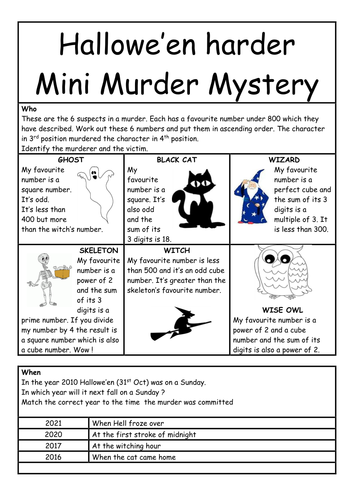 Halloween Math Activity: Mini Murder Mystery