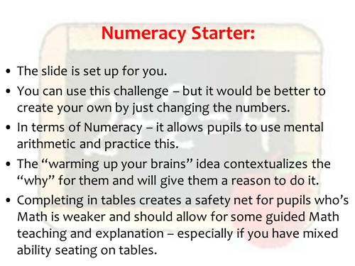 Numeracy Across the Curriculum Starter - Challenge