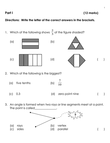 Quiz (Fractions; Decimals and Geometry)