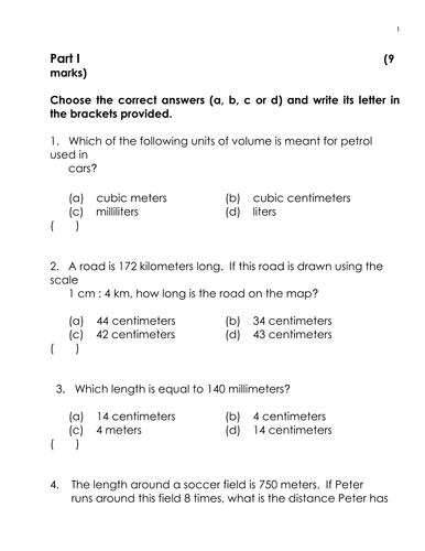 Quiz (Length; Mass; and Volume)