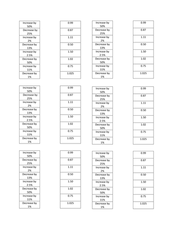 Matching percentage multipliers card game