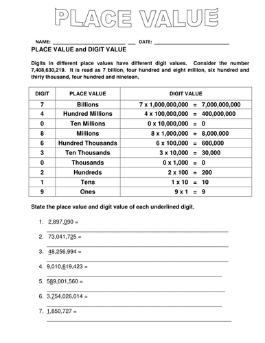 Place Value handout