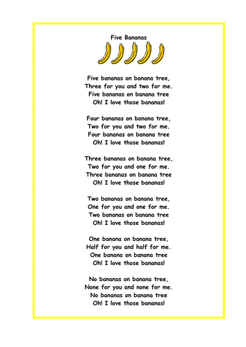 5 Bananas Counting Rhyme