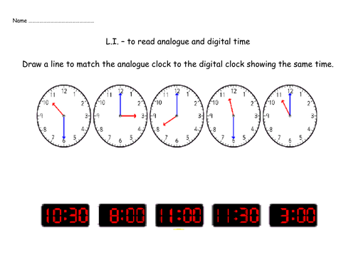 matching analog and digital clocks teaching resources