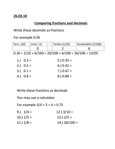Converting Fractions-Decimals