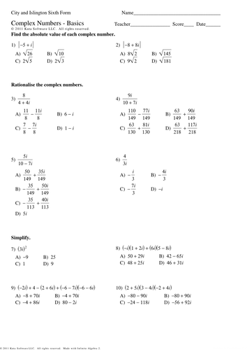 Matrices and Complex numbers | Teaching Resources