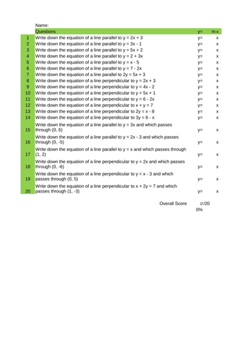 Straight Line Equations Self-marking