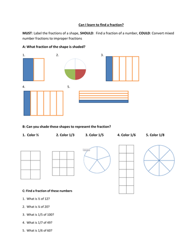 finding fractions of shapes amounts teaching resources